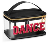 Geetery Trousse à lettres en chenille, étui de voyage pour pom-pom girl, trousse de maquillage portable en nylon avec fermeture éclair, étui de rangement pour articles de toilette pour femme (noir