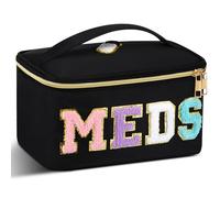 Geetery Trousse de maquillage en nylon chenille avec fermeture éclair, sac de rangement portable pour cosmétiques pour femme, Noir