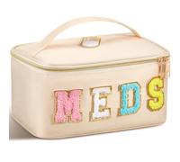 Geetery Trousse de maquillage en nylon chenille avec fermeture éclair, sac de rangement portable pour cosmétiques pour femme, beige, Lettre chenille