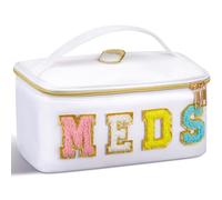 Geetery Trousse de maquillage en nylon chenille avec fermeture éclair, sac de rangement portable pour cosmétiques pour femme, blanc