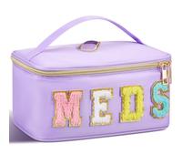 Geetery Trousse de maquillage en nylon chenille avec fermeture éclair, sac de rangement portable pour cosmétiques pour femme, violet, Lettre chenille