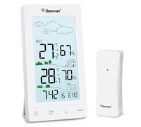 Geevon DCF Station météo sans fil avec capteur extérieur, thermomètre numérique pour l'intérieur et l'extérieur, température intérieure et extérieure, radio avec prévisions météo (Pas de piles)