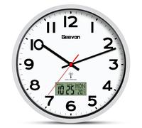 Geevon Horloge murale DCF sans bruit de tic-tac - 30,5 cm avec affichage de la température et du jour de la semaine - Radio-pilotée - Silencieuse