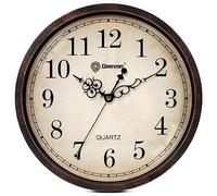 Geevon Horloge Murale Vintage silencieuse, Horloge Murale analogique à Quartz décorative à Piles pour Chambre à Coucher, Salon, Cuisine, Bureau (Rétro Marron foncé, 30 cm)