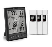 Geevon Thermomètre intérieur extérieur sans fil avec 3 capteurs à distance, hygromètre électronique, jauge de température avec portée de 60m Conditions sans obstruction (228646 TN Noir sans Batterie)