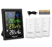 Geevon Thermomètre intérieur extérieur sans fil avec 3 capteurs à distance, hygromètre électronique, jauge de température et d'humidité avec portée de 60 m (W86281B VA Noir avec Batterie)