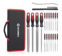 Geevorks Lot de 34 limes pour métal et bois avec sac de rangement, 4 limes plates, triangulaires, semi-rondes et rondes, 14 limes aiguilles, 1 lime à bois, 12 feuilles de papier abrasif, 1 drah