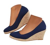 Geeylly Espadrilles à plateforme Sandales compensées Bout fermé Escarpins à enfiler, bleu, 35.5 EU