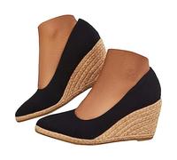 Geeylly Espadrilles à plateforme Sandales compensées Bout fermé Escarpins à enfiler, Noir , 34 EU