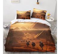 GEEYOU Ancient Egypt Housse De Couette Motif Imprimé Pyramids Parure De Lit Microfibre avec Fermeture Éclai Linge De Lit avec Taies d'oreiller Doux Et Souple Comfort Cover Double（200x200cm）