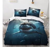 GEEYOU Great White Shark Aide Au Sommeil Housse De Couette avec Taies d'oreiller Megalodon Parure De Lit Lavable Linge De Lit Résistant À l'usure Comfort Cover Finesse Literie King（220x240cm）