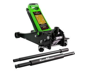 Gef-roy Cric hydraulique Kraft Müller professionnel 2, 25T, Haut. levage 49, 5cm, Levée rapide grâce au système à double-pompe, Noir/Vert