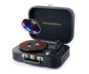gef-roy Platine Vinyl Muse MT-201 GLD, Stéréo 33-45-78 Tours, Bluetooth USB AUX, Enceintes intégrées 2x5W, Black Gold, OVNI LED RVB