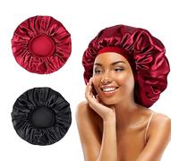 GEFIRE Lot de 2 bonnets de sommeil en satin doux avec élastique pour dormir - Pour femme et fille - Noir et rouge