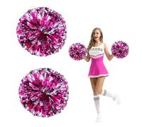 GEFIRE Pompons Métalliques pour Pom-Pom Girl 2 Pièces Pompons Sport Foil Pompom Girl Argent Rose Cheer Leading Poms Fleur Ronde,Cheerleading Pompom Dance Pompom Sports Game Team Spirit