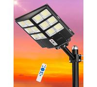 Gefolly SL-2100W Solaire Exterieur Lampadaire-200000LM Lumière Solaire avec Télécommande, 6500K Crépuscule à l'Aube Étanchéité IP67 Projecteur Solaire Exterieur Pour Rue Garage Éclairage Public