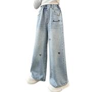 Gefomuofe Baggy Jeans Y2k Vintage pour fille - Jambes larges - Avec élastique - Pantalon d'extérieur large - Taille haute - Pantalon de loisirs - Vintage - Pantalon ample pour enfants de 5 à 17 ans