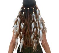 Gefomuofe Bandeau à plumes, style indien, vintage, hippie, fantaisie, bohème, amérindien, pour Halloween, carnaval, cosplay, fête, Blanc., taille unique