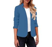 Gefomuofe Blazer court élégant pour femme - Veste ouverte - Décontractée - Pour le bureau - Veste fine - Manteau léger - Veste sportive - Couleur unie - Veste de costume d'affaires, 01 bleu., XL