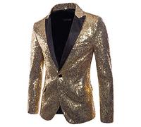 Gefomuofe Blazer pour homme avec paillettes, style scène, pour fêtes déguisées, pour bal, smoking, or avec motif floral, coupe régulière, Or, S
