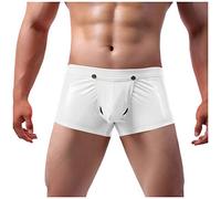 Gefomuofe Boxer en cuir pour homme - Aspect laqué brillant - Ouvert - Effet mouillé - Sous-vêtements érotiques pour homme - Clubwear Jockstraps - Tanga avec entrejambe ouverte, Blanc., L