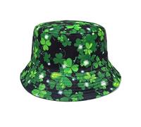 Gefomuofe Chapeau de pêcheur pour la Saint Patrick - Pour homme et femme - Motif feuille - Imprimé trèfle - Pour la plage, la plage, la pêche - Réversible, 03 vert., taille unique
