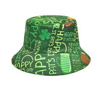Gefomuofe Chapeau de pêcheur pour la Saint Patrick - Pour homme et femme - Motif feuille - Imprimé trèfle - Pour la plage, la plage, la pêche - Réversible, 02 vert., taille unique