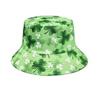 Gefomuofe Chapeau de pêcheur pour la Saint Patrick - Pour homme et femme - Motif feuille - Imprimé trèfle - Pour la plage, la plage, la pêche - Réversible, Vert clair 2, taille unique