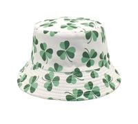 Gefomuofe Chapeau de pêcheur pour la Saint Patrick - Pour homme et femme - Motif feuille - Imprimé trèfle - Pour la plage, la plage, la pêche - Réversible, Blanc (02), taille unique