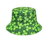 Gefomuofe Chapeau de pêcheur pour la Saint Patrick - Pour homme et femme - Motif feuille - Imprimé trèfle - Pour la plage, la plage, la pêche - Réversible, 01 vert., taille unique