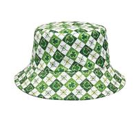 Gefomuofe Chapeau de pêcheur pour la Saint Patrick - Pour homme et femme - Motif feuille - Imprimé trèfle - Pour la plage, la plage, la pêche - Réversible, Vert foncé 1, taille unique