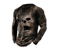 Gefomuofe Chemise à manches longues pour homme - Tête de mort - Manches longues - Vintage - Coton - Simple - Pull - Chemise décontractée - Affaires - Léger - Pour le travail, nouveauté - Printemps -