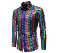 Gefomuofe Chemise à paillettes à manches courtes pour homme - Manches courtes - Années 70 - Costume de fête à thème - Hippie du Nouvel An - Carnaval - Pour garçon, lilas, XL