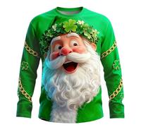 Gefomuofe Chemise de jour de la Saint-Patrick pour homme - Haut à manches longues avec col rond - T-shirt sportif décontracté imprimé - Chemise classique décontractée, C vert., M