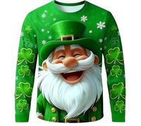Gefomuofe Chemise de jour de la Saint-Patrick pour homme - Haut à manches longues avec col rond - T-shirt sportif décontracté imprimé - Chemise classique décontractée, E vert., 4XL
