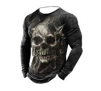 Gefomuofe Chemise Homme Longsleeve avec Manches Longues en Coton Vintage à Motif Tête de Mort - Pour Loisirs, Business, Léger - Nouveauté Printemps avec Motif de Lettres, e noir, XL