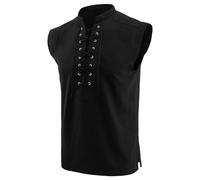 Gefomuofe Chemise médiévale pour homme, sans manches, à lacets, style Renaissance, de loisirs, gothique, gothique, pirate, à manches longues, costume steampunk, vampire, Noir , XL