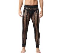 Gefomuofe Collants résille pour homme - Sexy - Transparent - Legging en maille - Sous-vêtements de sport - Pantalon long avec cordon de serrage - Pantalon résille, Noir , M