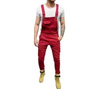 Gefomuofe Combinaison cargo rétro pour homme - Pantalon de travail avec bretelles extensibles - Pantalon de travail avec jean stretch - Salopette de loisirs, D rouge., S