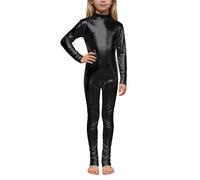Gefomuofe Combinaison intégrale pour enfant - Brillante - Métallique - Avec col roulé - Manches longues - Pour carnaval, gymnastique, Noir , L