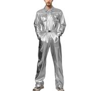 Gefomuofe Combinaison métallique pour homme - Combinaison une pièce - Tenue hippie disco - Combinaison de discothèque - Pantalon de danse - Costume de carnaval - Costume de jogging de performance