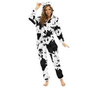 Gefomuofe Combinaison pour femme - Costume d'animaux de vache - Combinaison douillette - Combinaison d'intérieur - Onesies - Pyjama une pièce - Long pyjama - Fermeture éclair - Vêtement de détente