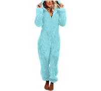 Gefomuofe Combinaison pour femme - En peluche douillette - Longue combinaison chaude pour l'hiver - Pyjama en polaire - Combinaison une pièce - Fermeture éclair, Vert menthe., S
