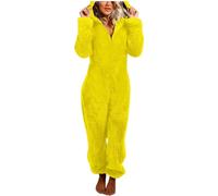 Gefomuofe Combinaison pour femme - En peluche douillette - Longue combinaison chaude pour l'hiver - Pyjama en polaire - Combinaison une pièce - Fermeture éclair, jaune, 4XL