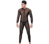 Gefomuofe Combinaison transparente pour homme - Body ouvert - Combinaison intégrale - Épissage - Veste de force - Vêtement de scène - Collants de pêche - Lingerie - Clubwear, Noir , M