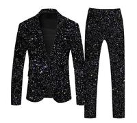 Gefomuofe Costume de Carnaval pour Hommes 3D Paillettes Design Élégant Ensemble de Costume de Carnaval Léger Ensemble de Costume d'Affaires Vestes et Pantalons Costumes Fous Ensemble Deux Pièces, Noir