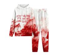 Gefomuofe Costume d'Halloween amusant pour femme - Survêtement à capuche et pantalon de jogging - Blessure d'horreur - Pantalon de jogging - 2 pièces - Avec capuche, Rose, L