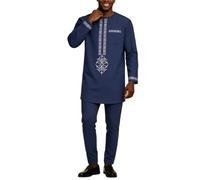 Gefomuofe Dashiki Ensemble africain 2 pièces pour homme - Costume ethnique traditionnel - Chemise à manches longues et pantalon - Vêtements formels pour soirée de mariage - Survêtement slim fit, 01