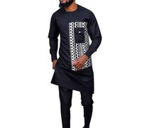 Gefomuofe Dashiki Ensemble africain 2 pièces pour homme - Costume ethnique traditionnel - Chemise à manches longues et pantalon - Vêtements formels pour soirée de mariage - Survêtement slim fit, b