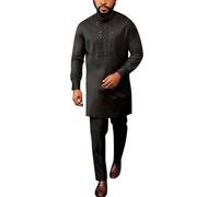 Gefomuofe Dashiki Ensemble africain 2 pièces pour homme - Costume ethnique traditionnel - Chemise à manches longues et pantalon - Vêtements formels pour soirée de mariage - Survêtement slim fit, a